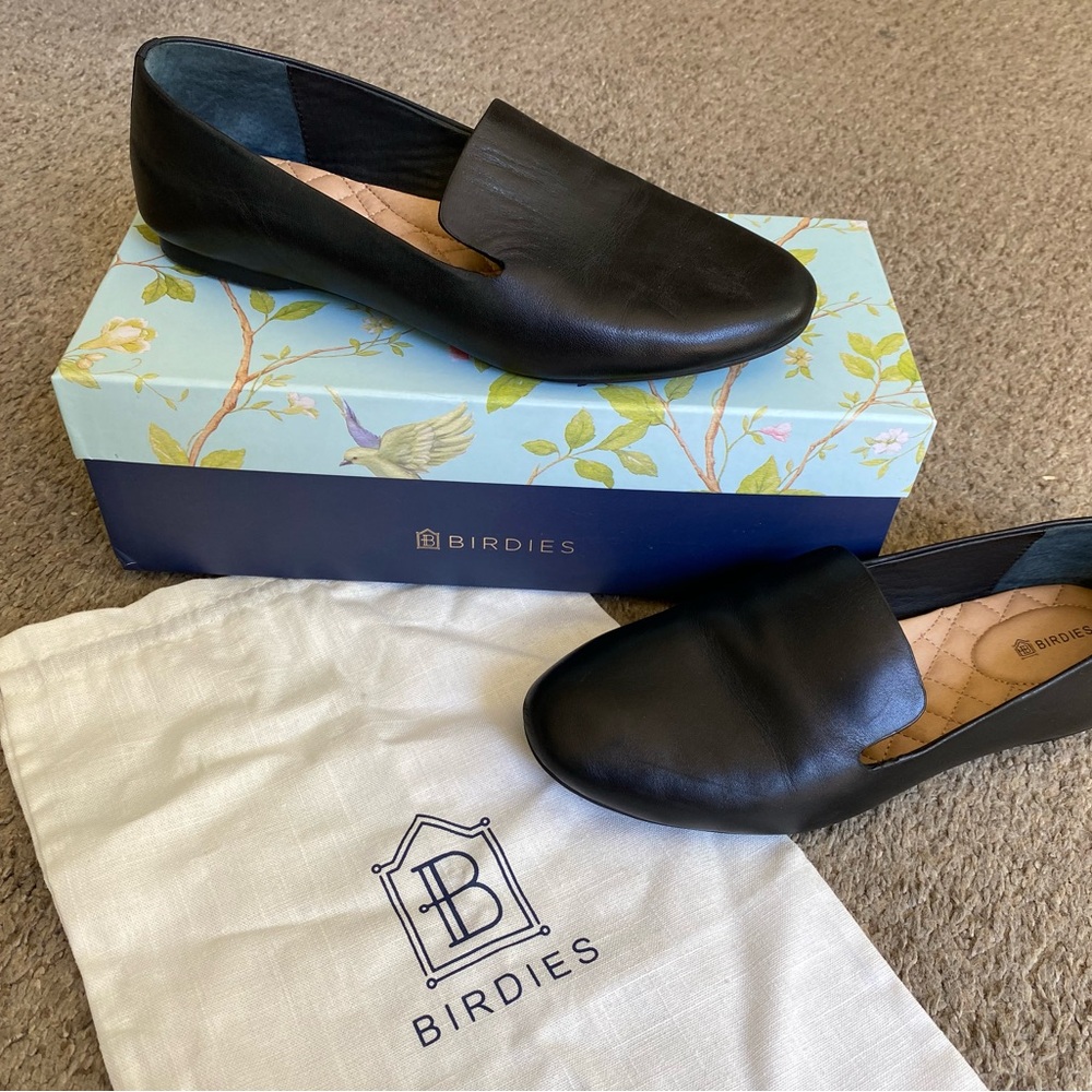 Birdies Black Leather Flats 7.5